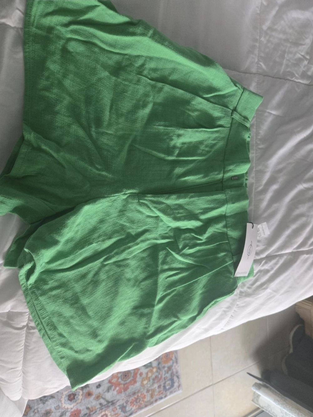 stradivarius Bright Green High-Waist Linen Shorts